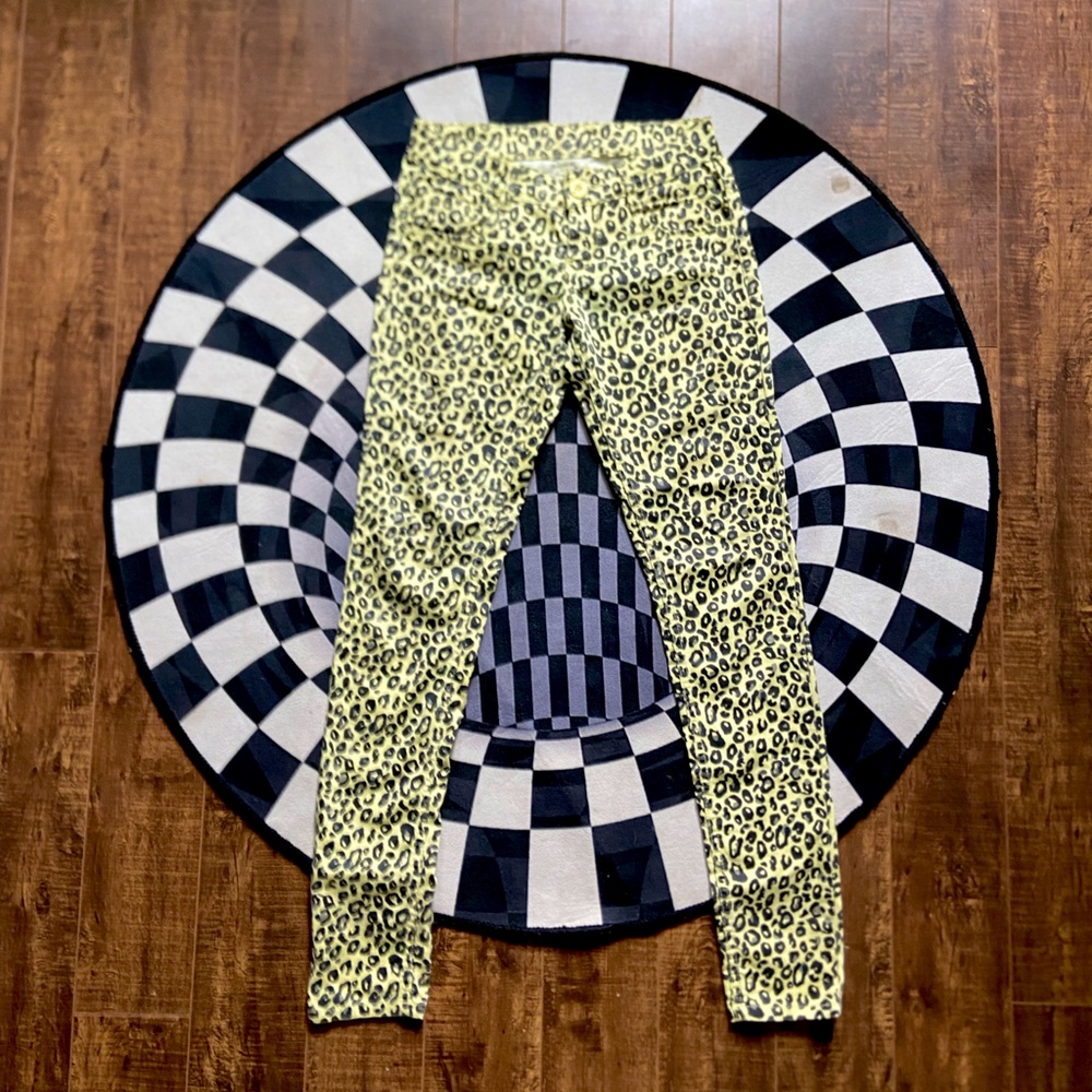Yellow Leopard Print Skinny Jeans Dicky Size 28
